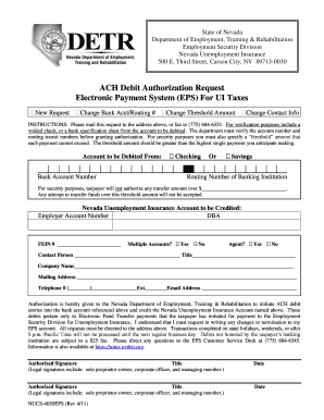 Nevada ACH Debit Authorization Request