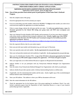 Pennsylvania Provider Enrollment Group Application