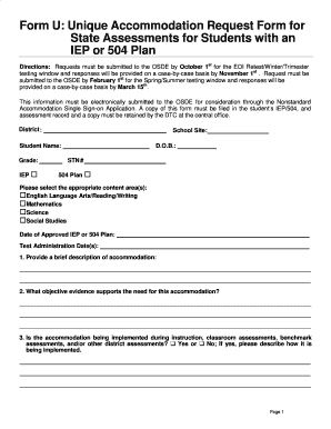Unique Accommodation Request Form for State Assessments
