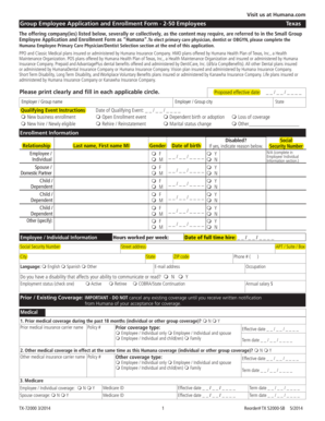 Humana Small Group Employee Application and Enrollment Form