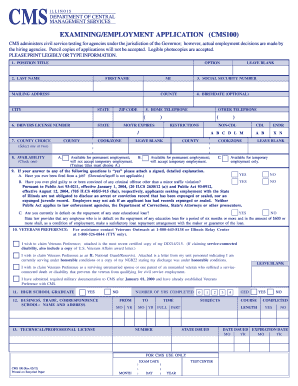 Illinois State Employment Application Form CMS100