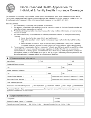 Illinois Standard Health Application for Individual & Family Health Insurance Coverage