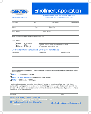 Dentex Dental Plan Enrollment Application