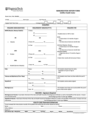 Virginia Tech Immunization History Form