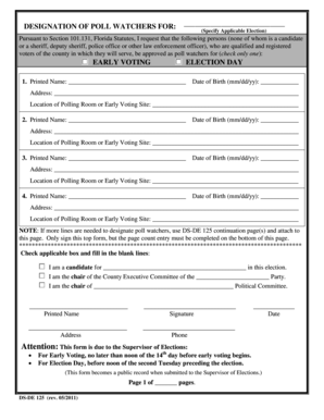 Florida Poll Watcher Designation Form