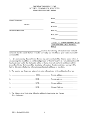 Affidavit in Compliance with Ohio Revised Code 3127.23