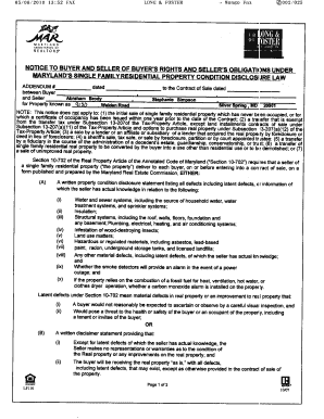 Maryland Residential Property Disclosure Statement