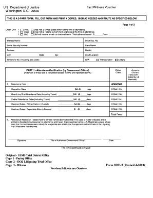 US Department of Justice Fact Witness Voucher