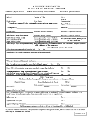 Albuquerque Public Schools Field Trip Request Form
