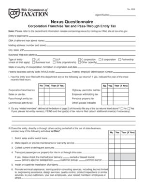Ohio Nexus Questionnaire