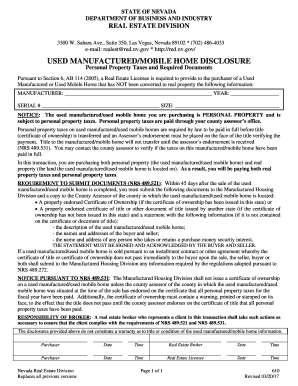 Nevada Used Manufactured/Mobile Home Disclosure
