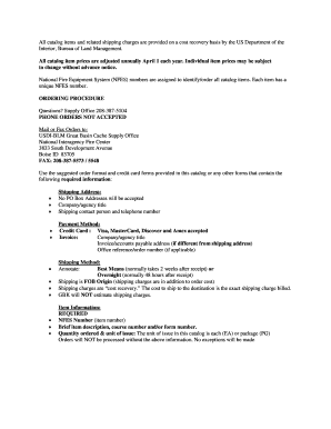USDI BLM Fire Equipment Order Form