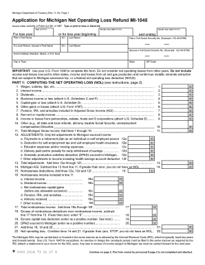 Michigan Net Operating Loss Refund Application