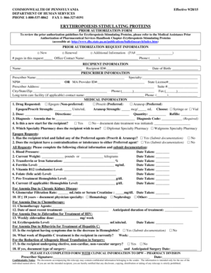 Pennsylvania Erythropoiesis Stimulating Proteins Prior Authorization Form