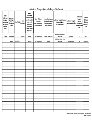Authorized Delegate Quarterly Report Worksheet