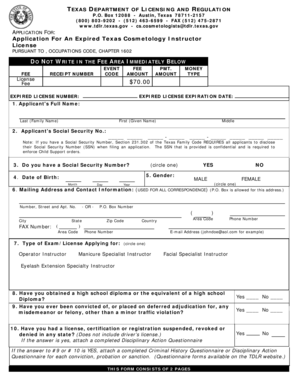 Texas Cosmetology Instructor License Application