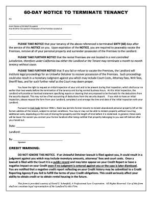 End of contract letter to employer sample - 60 Day Notice to Terminate Tenancy PDF - EvictionLaw.com