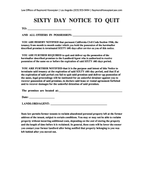 California 60 Day Notice to Quit