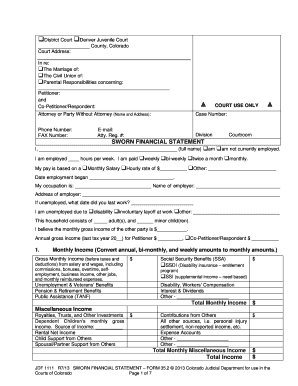 Colorado Sworn Financial Statement