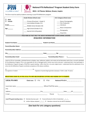 National PTA Reflections Program Student Entry Form