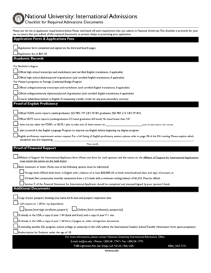 International Student Application Checklist