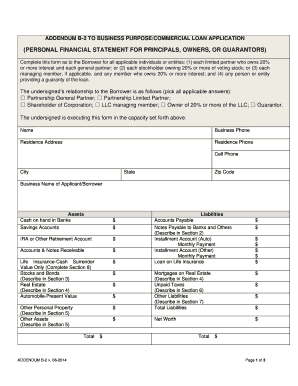 Addendum B-2 to Business Purpose Commercial Loan Application