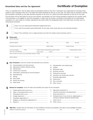 Streamlined Sales and Use Tax Agreement Certificate of Exemption