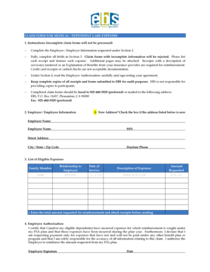 Claim Form for Medical/Dependent Care Expenses
