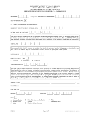 Illinois Client Patient Admission DARTS Data Entry Form
