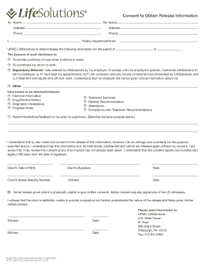 UPMC LifeSolutions Consent to Release Information