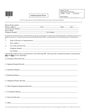 Garrett County Memorial Hospital Authorization Form