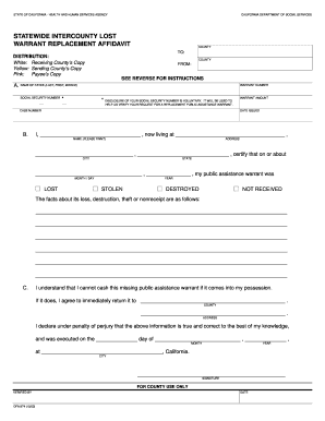 California Lost Warrant Replacement Affidavit