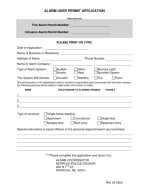 Alarm User Permit Application