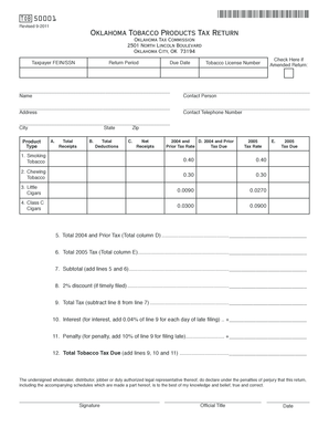 Oklahoma Tobacco Products Tax Return