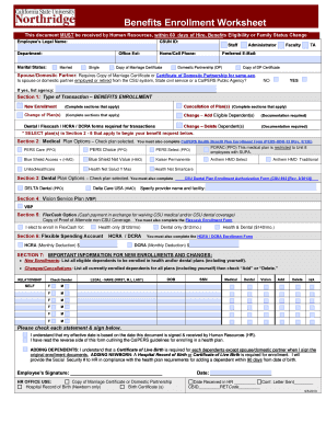 Benefits Enrollment Worksheet