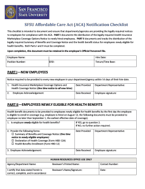 SFSU Affordable Care Act Notification Checklist