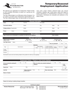Temporary Seasonal Employment Application