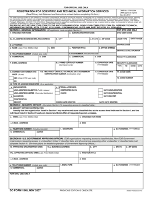 DD Form 1540 Registration for Scientific and Technical Information Services