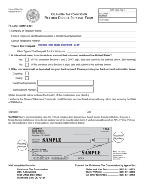 Oklahoma Refund Direct Deposit Form