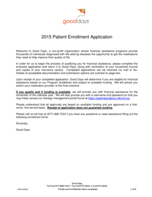 2015 Patient Enrollment Application