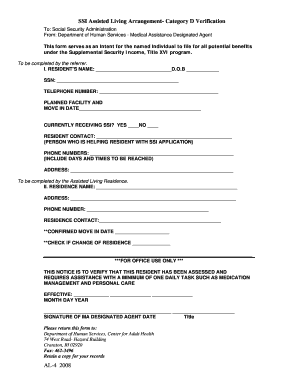 SSI Assisted Living Arrangement Verification