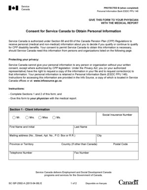 Consent for Service Canada Medical Information