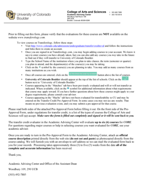 CU Boulder Arts and Sciences Transfer Credit Pre-Approval Form