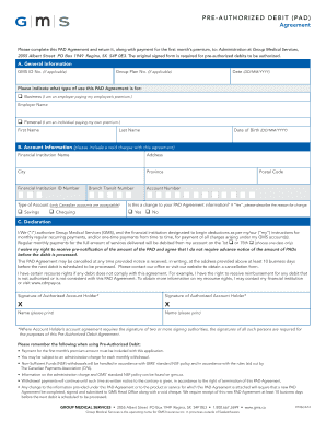 Pre-Authorized Debit Agreement for Group Medical Services