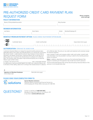 Pre-Authorized Credit Card Payment Plan Request Form