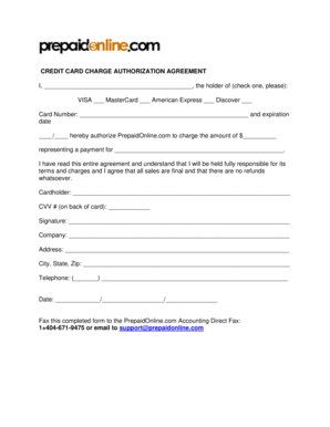 Credit Card Charge Authorization Agreement