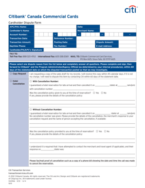 Citibank Canada Commercial Cards Dispute Form