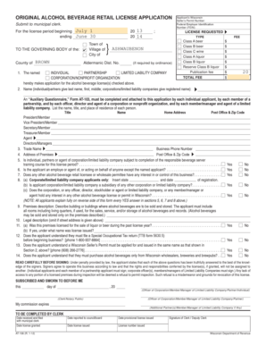 Wisconsin Alcohol Beverage Retail License Application