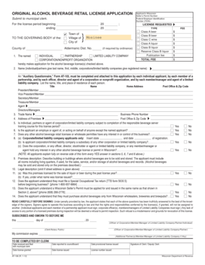 Wisconsin Alcohol Beverage Retail License Application