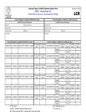 Lead and Copper Certified Laboratory Report Form